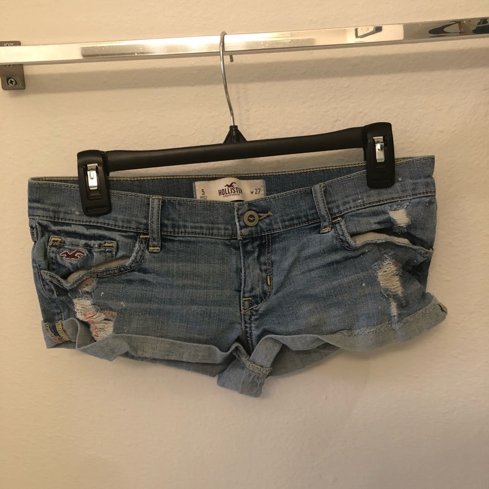 Hollister light blue ripped jean short shorts